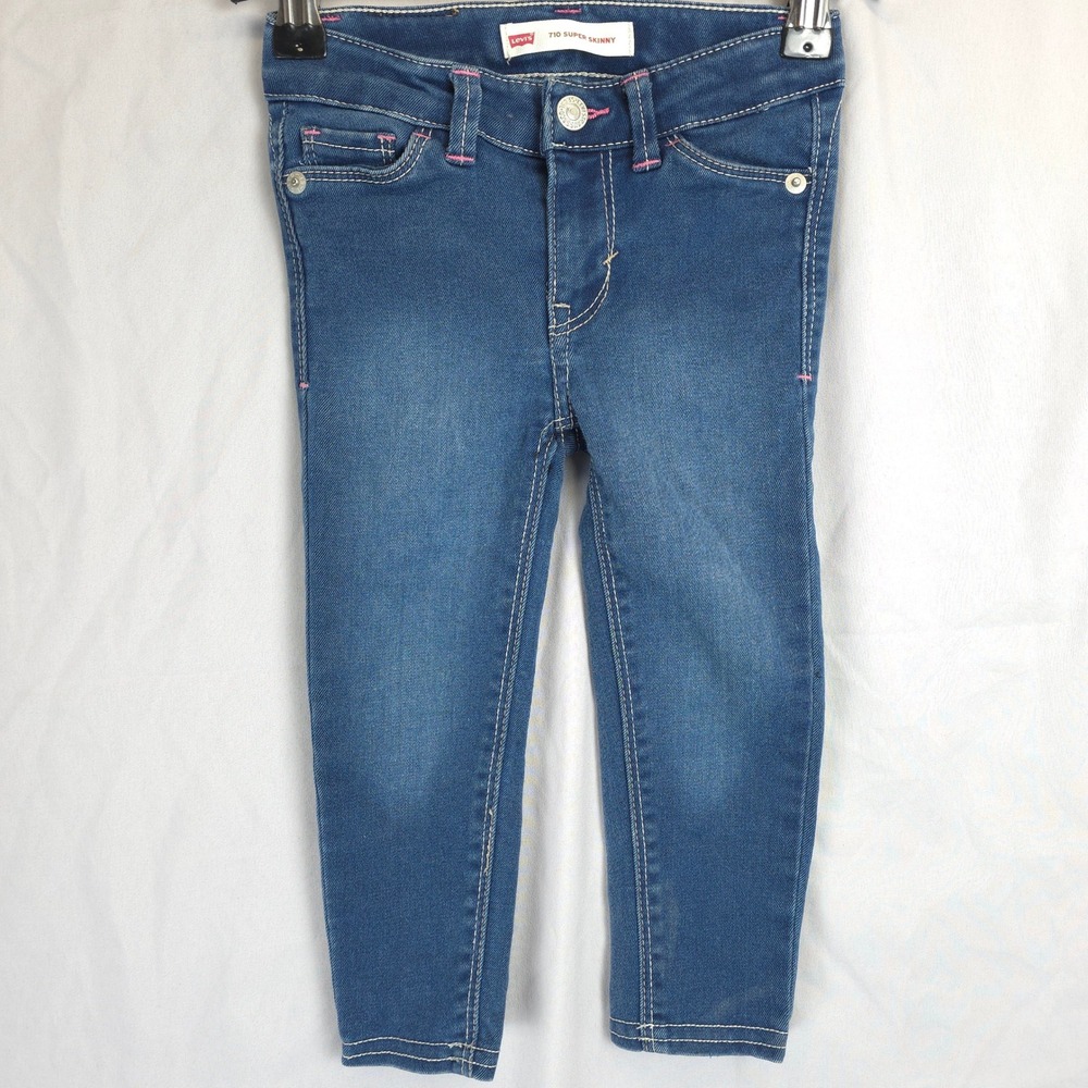 Levi's 710 Super Skinny 2T Girls Jeans Cat Embroidered Stretch Blue Cute Core